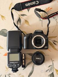 Canon EOS 450D, obiettivo EFS 24mm e flash NW 561