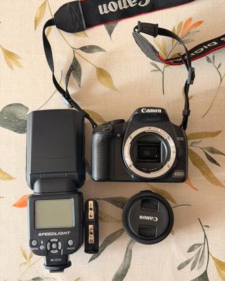 Canon EOS 450D, obiettivo EFS 24mm e flash NW 561