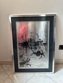 Quadro arte vintage incisa su metallo Venezia