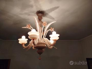 Lampadario vetro di Murano rosa