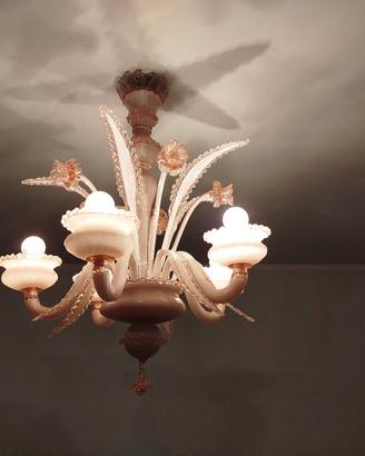Lampadario vetro di Murano rosa