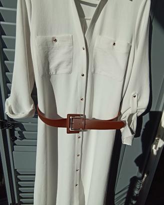 abito bianco chemisier con cintura zara nuovo