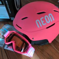 casco e maschera sci bambina  xs neon