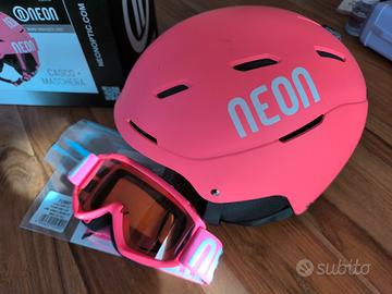casco e maschera sci bambina  xs neon