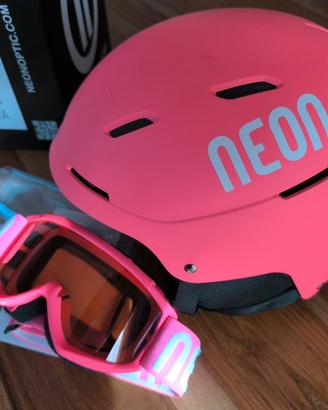 casco e maschera sci bambina  xs neon