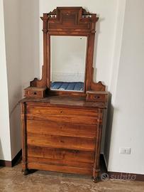 Cassettiera + specchiera in legno antico