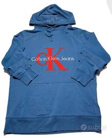 Felpa Calvin Klein + Cappuccio Blu Taglia M Unisex