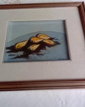 dipinto olio su tela Piatto di cozze D. La Sorsa 