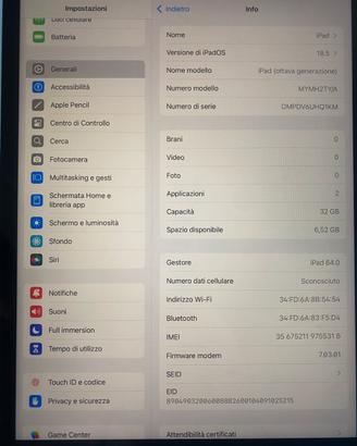 Ipad 8ª Generazione(2020)-32GB-Nero.