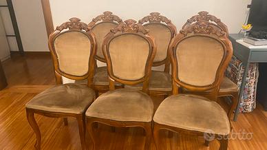 Set 6 Sedie Classiche in Legno Intagliato/Velluto