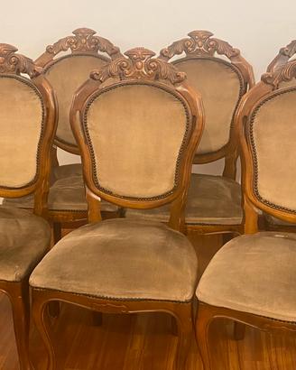 Set 6 Sedie Classiche in Legno Intagliato/Velluto