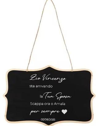 1 Targa lavagna legno cartello Matrimonio Paggetto