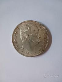5 lire argento 1878 Umberto I riproduzione