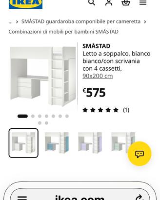Smastad letto a soppalco con scrivania e cassetti