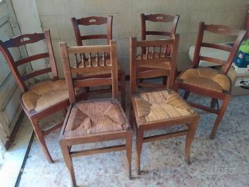 6 sedie in legno con seduta impagliata – rustiche 