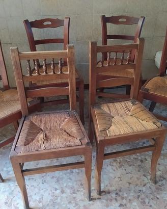 6 sedie in legno con seduta impagliata – rustiche 