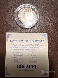 5 Lire Vittorio Emanuele III, argento.
