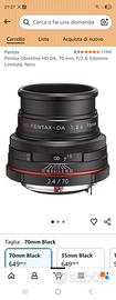Obiettivo Pentax 70 millimetri edizione limitata 