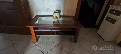 tavolino in legno massello con inserto in vetro 