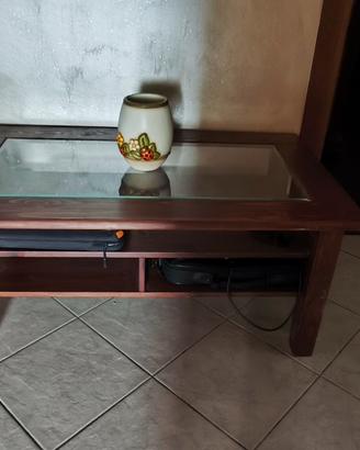 tavolino in legno massello con inserto in vetro 