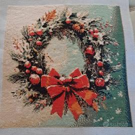 quadro tela ricamata a punto croce  natale