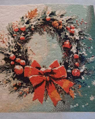 quadro tela ricamata a punto croce  natale