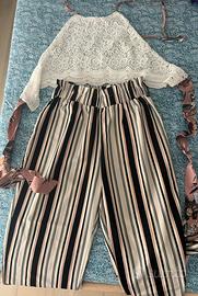 Pantalone a righe e set di n.3 top bianchi