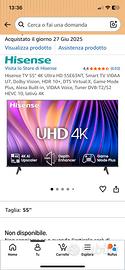 Tv HiSense 65 con staffa