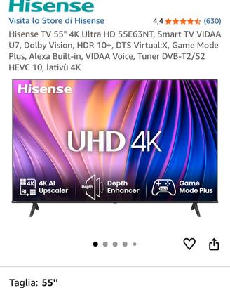Tv HiSense 65 con staffa