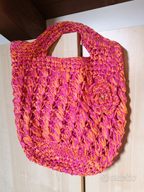 Borsa in rafia fucsia e arancione OVS mai usata