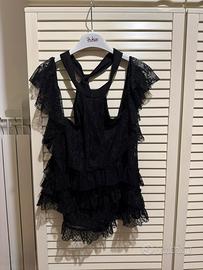Top Zara Trafaluc in pizzo nero volant taglia  S
