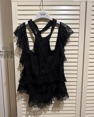 Top Zara Trafaluc in pizzo nero volant taglia  S