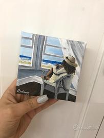 Dipinto ragazza con scorcio sul mare 