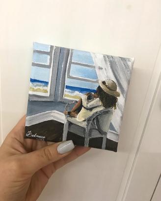 Dipinto ragazza con scorcio sul mare 