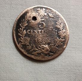 moneta  5 centesimi  vittorio Emanuele  re d'Itali