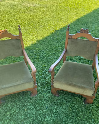 Poltroncine vintage in legno e velluto