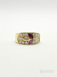 Anello oro 18KT con diamanti e rubini
