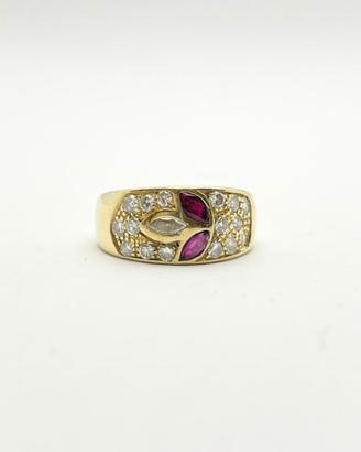 Anello oro 18KT con diamanti e rubini