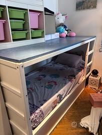 Letti Ikea Kura bianco con soppalco e contenitori