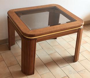 Tavolino Salotto Stile Americano Legno e Vetro