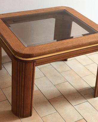 Tavolino Salotto Stile Americano Legno e Vetro