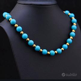COLLANA ZEUS ORO GIALLO 18KT E SFERE DI TURCHESE