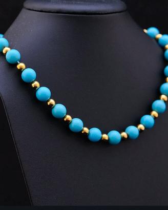 COLLANA ZEUS ORO GIALLO 18KT E SFERE DI TURCHESE