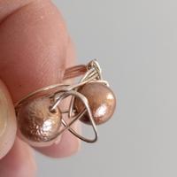 Anello due sfere oro/marrone