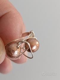 Anello due sfere oro/marrone