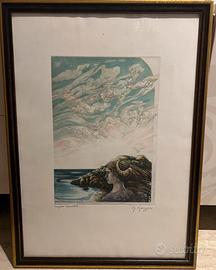 Incisione acquerellata di Giuseppe Guzzone