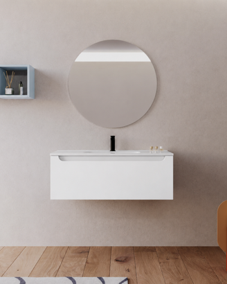 Mobile bagno bianco opaco lavabo/specchio NUOVO