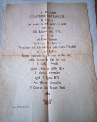 MANIFESTO MONS. G. CANTALLI  VESCOVO CAGLI PERGOLA