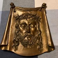 Targa in bronzo bassorilievo, volto di gesù cristo