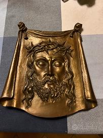 Targa in bronzo bassorilievo, volto di gesù cristo